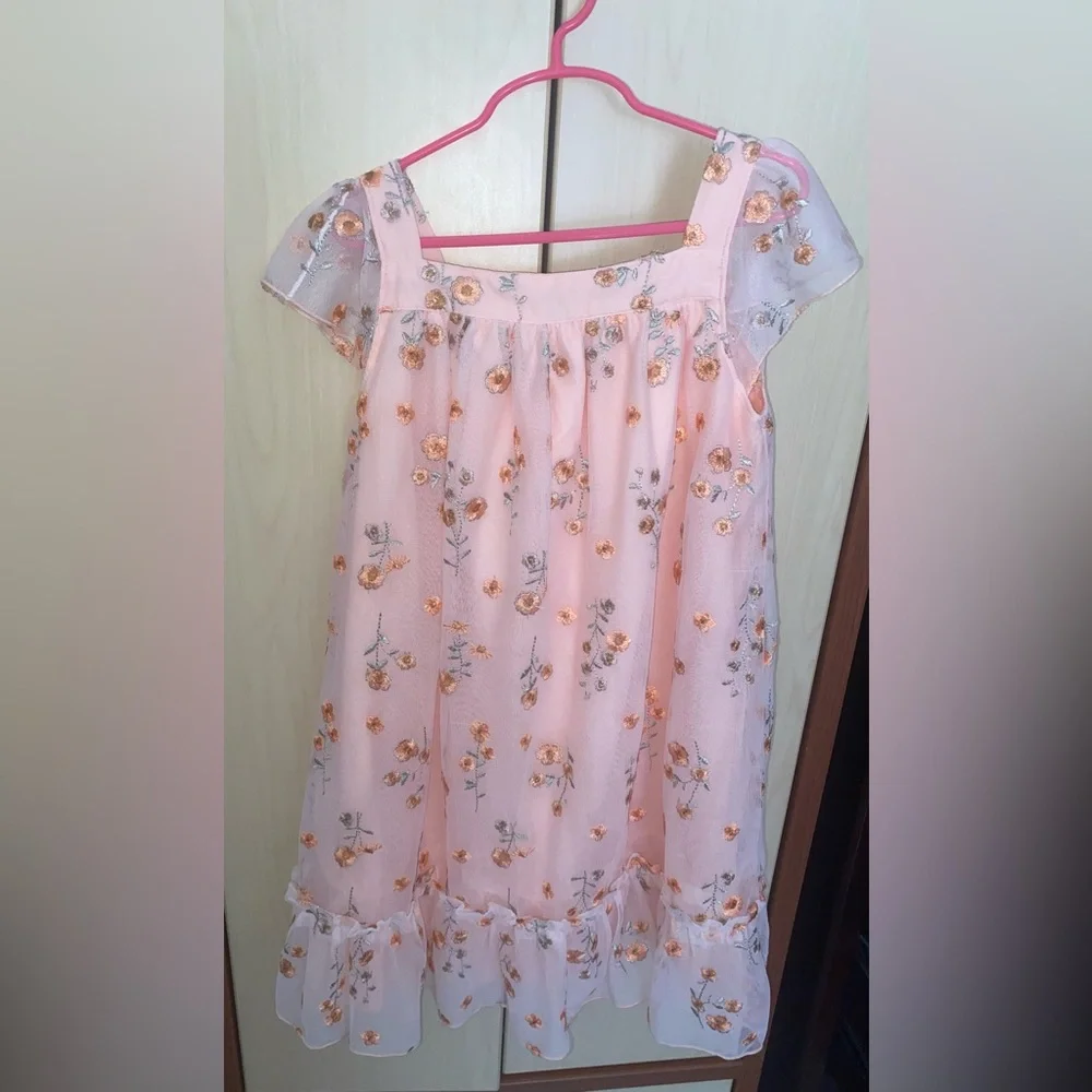 Gymboree Girls Embroidered Floral Mesh Ruffle Dress Size 10